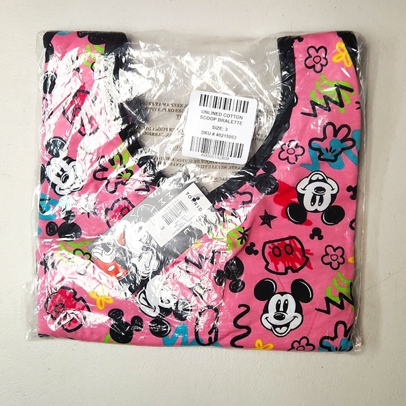 ❤️NWT VINTAGE TORRI DISNEY MICKEY MOUSE PRINT BRALETTE SCOOP SPORT BRA WIRELESS - Picture 5 of 14